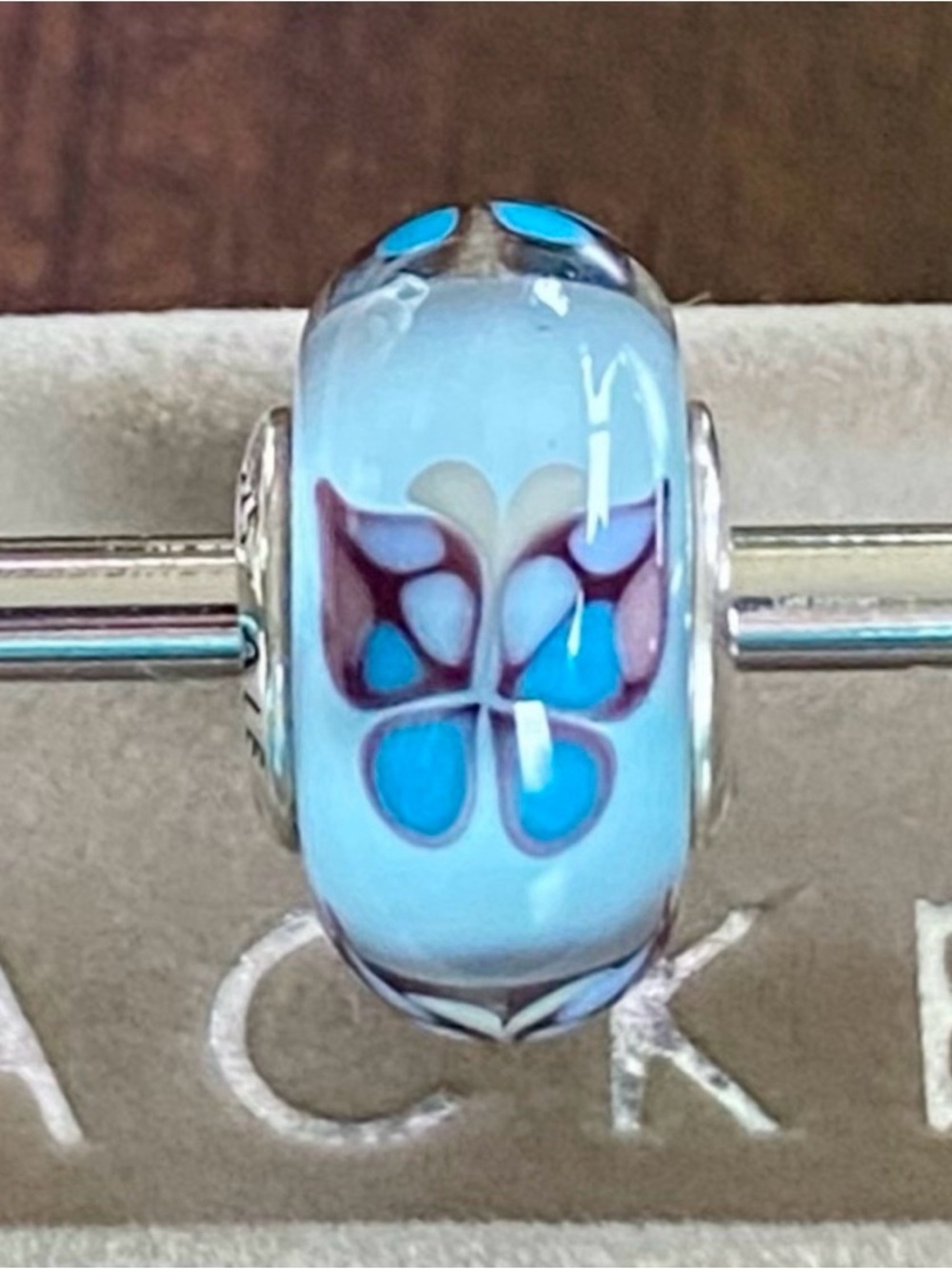 Authentic Pandora Sterling Silver Core Blue “Butterfly Kisses” Murano ~ Charm B